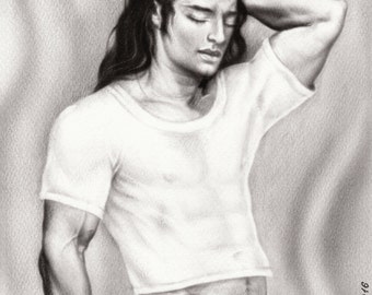 Male Nude Oil Painting - Man Posing 8"x10" Original Erotic Art Like Pencil Drawing Signed & Dated Artist Vesselin Andreev Realism Naked New