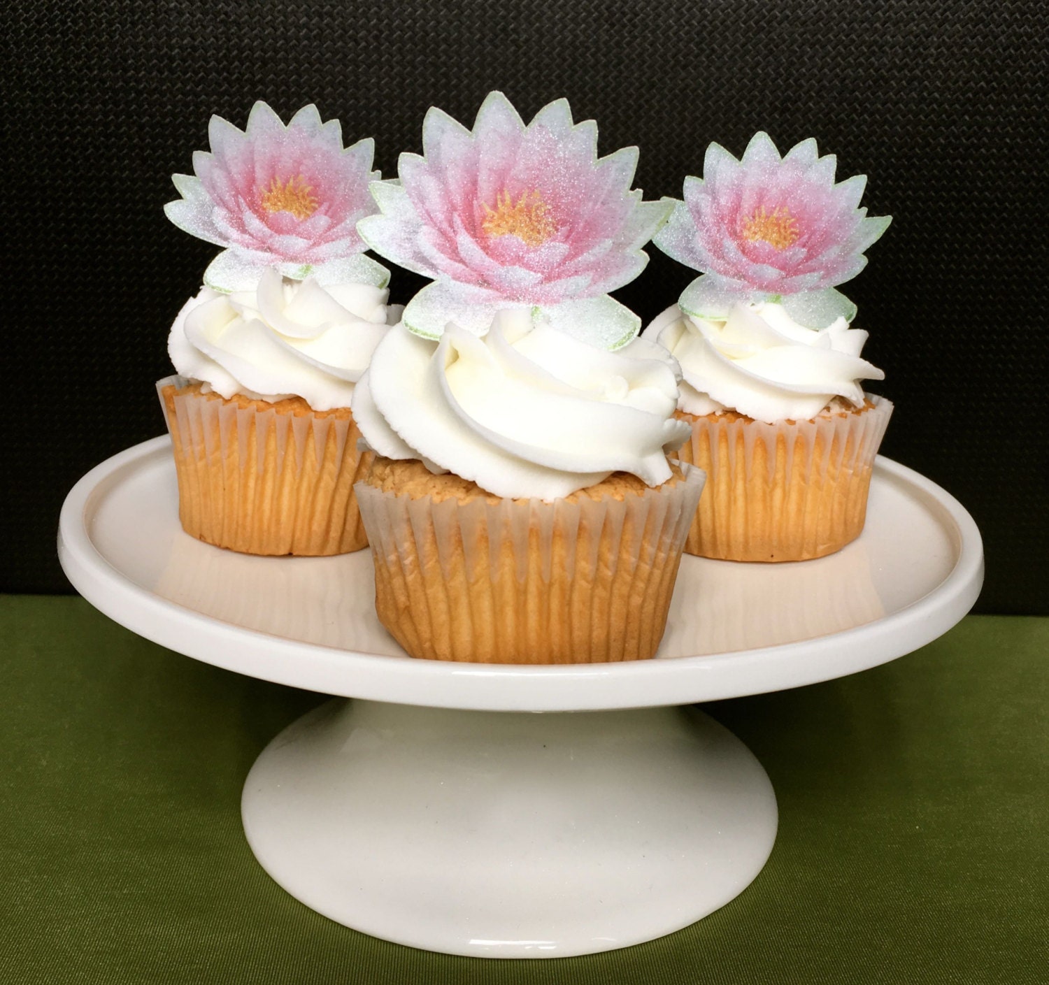 Water Lily Lotus Flower Edible Cupcake Toppers by Silvermisted