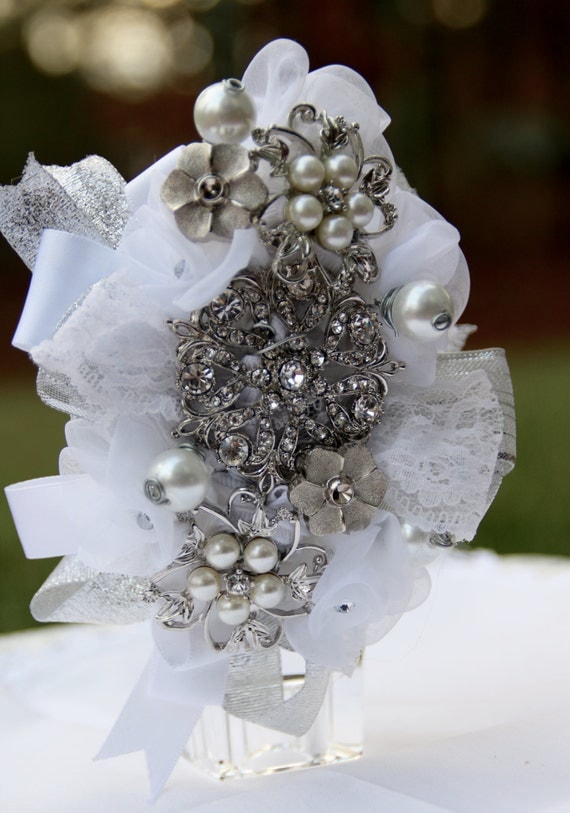 White and silver wrist corsage