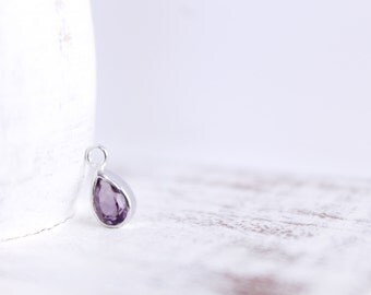 Amethyst Charm - Sterling Silver Pendant - February Birthstone - Pear Shape Charm - Silver Findings - Rain Drop - Wholesale Bulk / SS-GC007