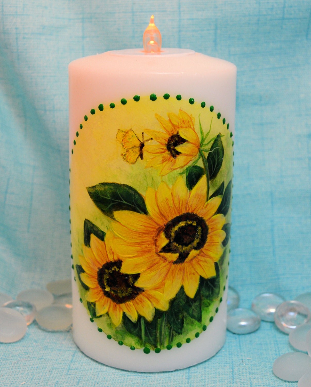 Sunflowers Wax Candle Hand Painted by Artist by ForeverCharmz