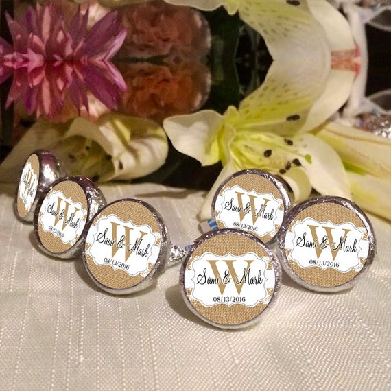 108 Burlap and Lace Monogram Hershey Kiss® Stickers - Hershey Kiss Stickers Wedding - Personalized Hershey Kiss Labels - Hershey Kiss Seals Il_570xn