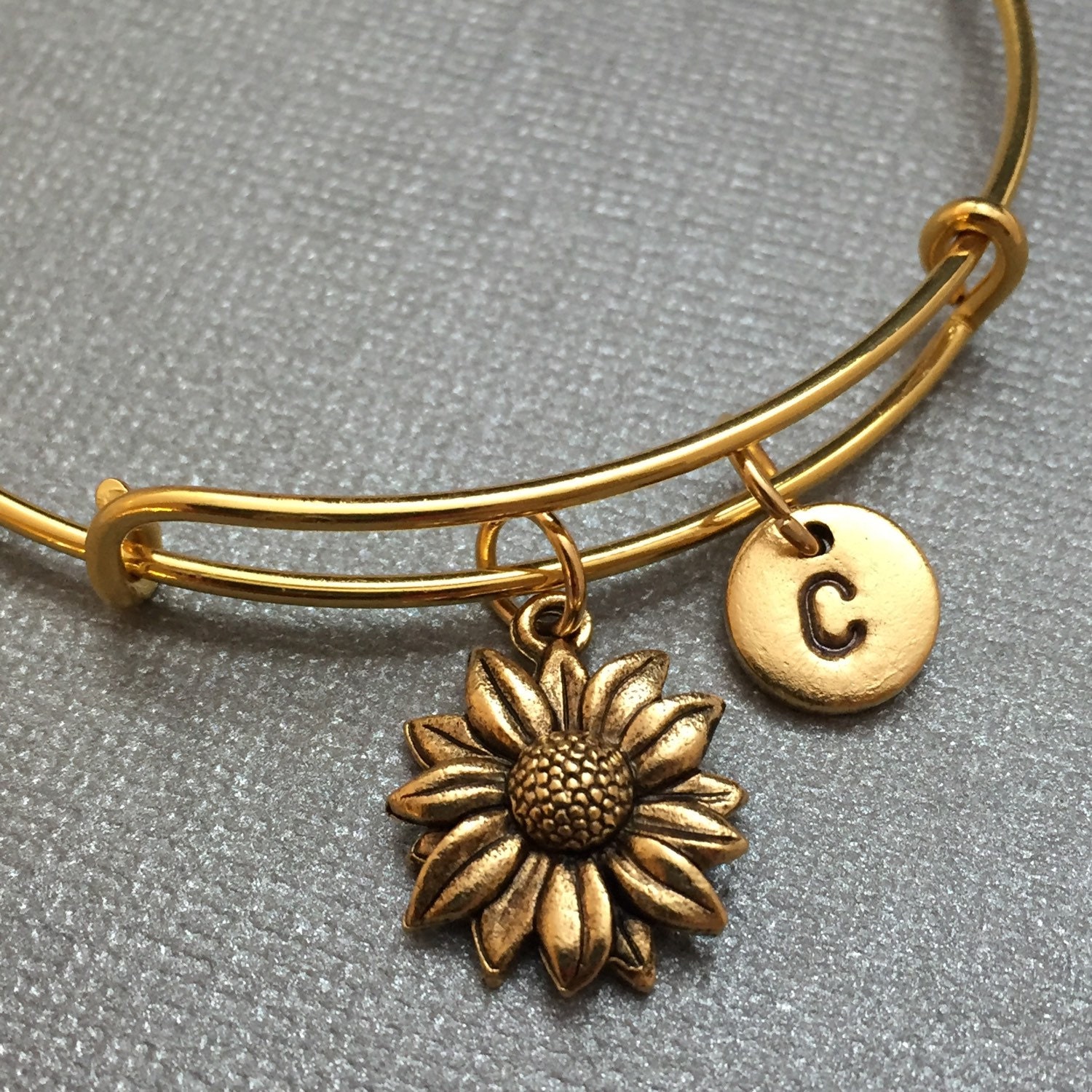 Sunflower bangle sunflower charm bracelet expandable bangle