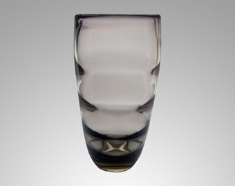 Very heavy 1940's Kosta Boda glass vase by Elis Bergh - Large smokey grey / light topaz coloured optic tapered cylindrical vase - signed