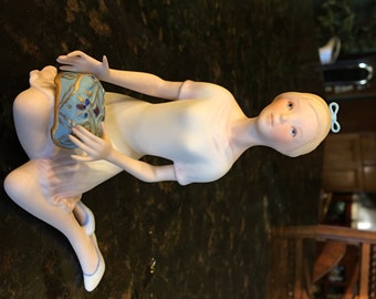Cybis Fine Porcelain Bisque Pandora Girl With Jewelry Box