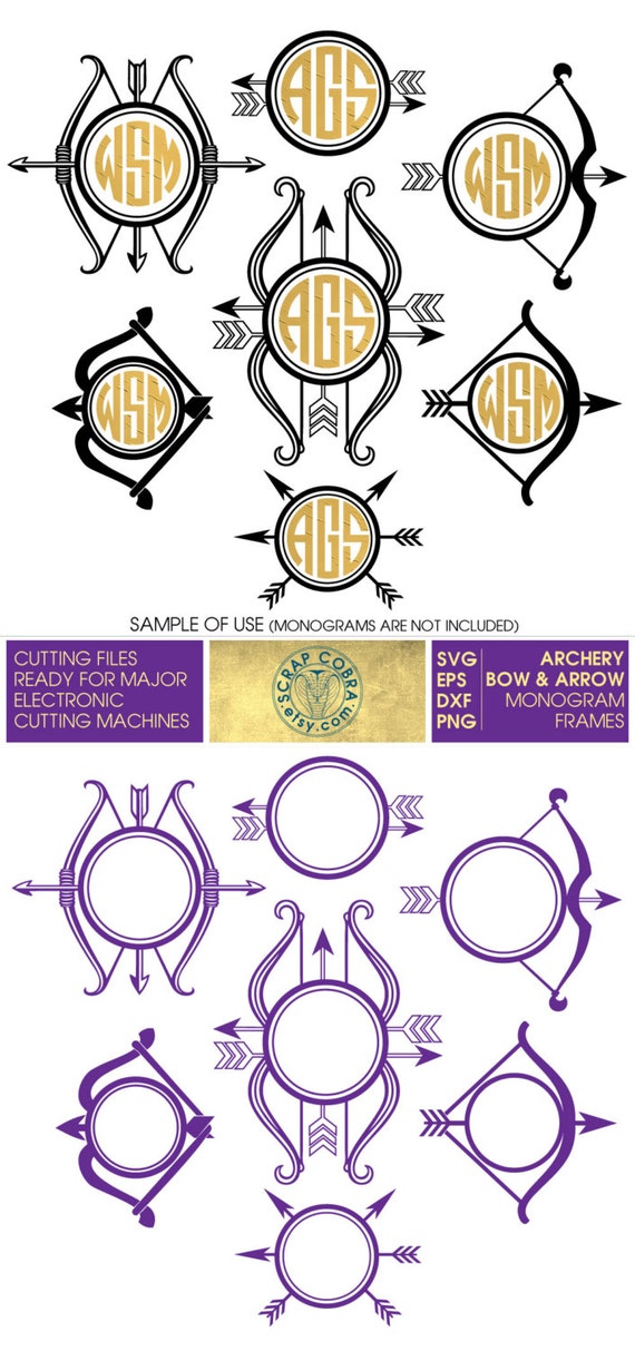 Download Archery Bow & Arrow Monogram Frames SVG eps dxf PNG by ...
