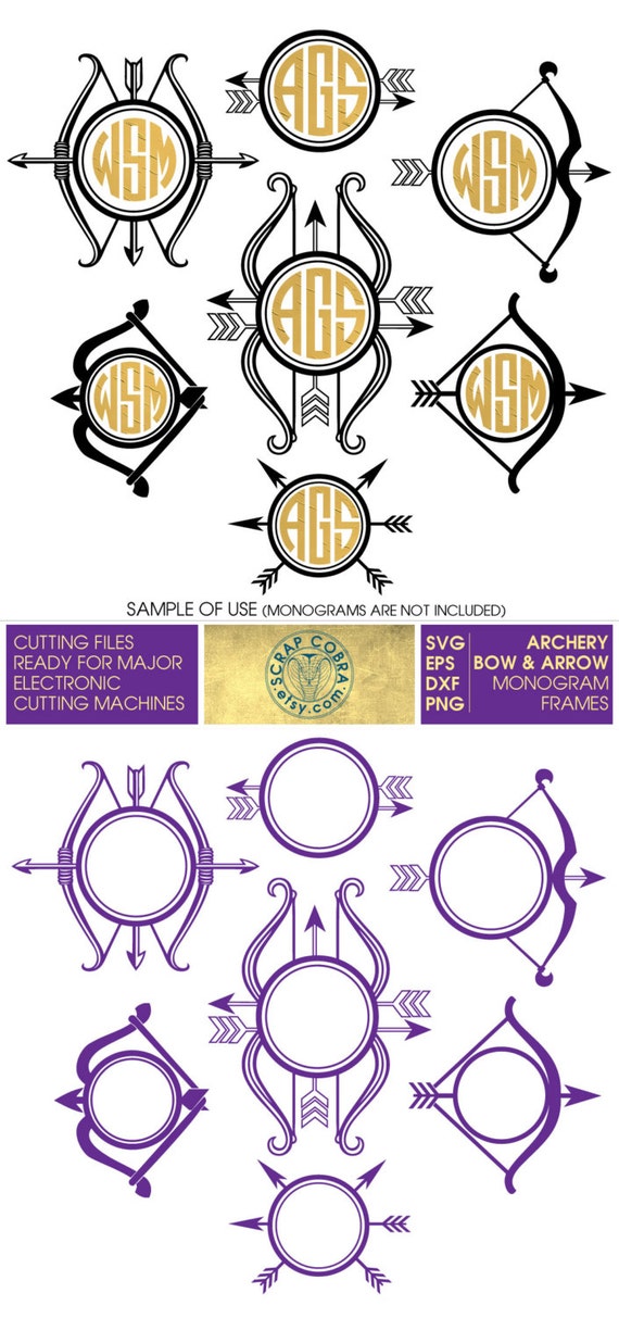 Download Archery Bow & Arrow Monogram Frames SVG eps dxf PNG by ScrapCobra