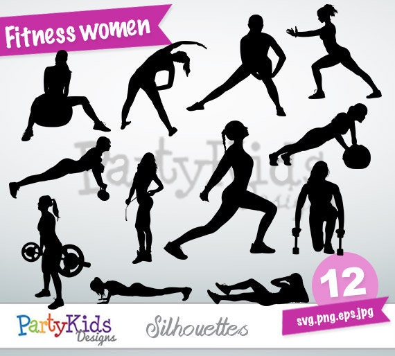 Woman fitness silhouettes svg png pdf jpg eps dxf
