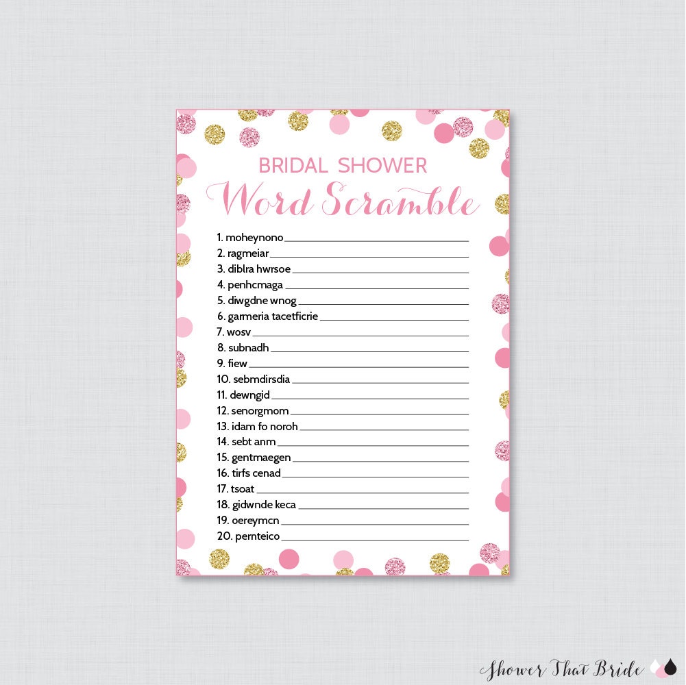 pink and gold bridal shower word scramble printable pink and