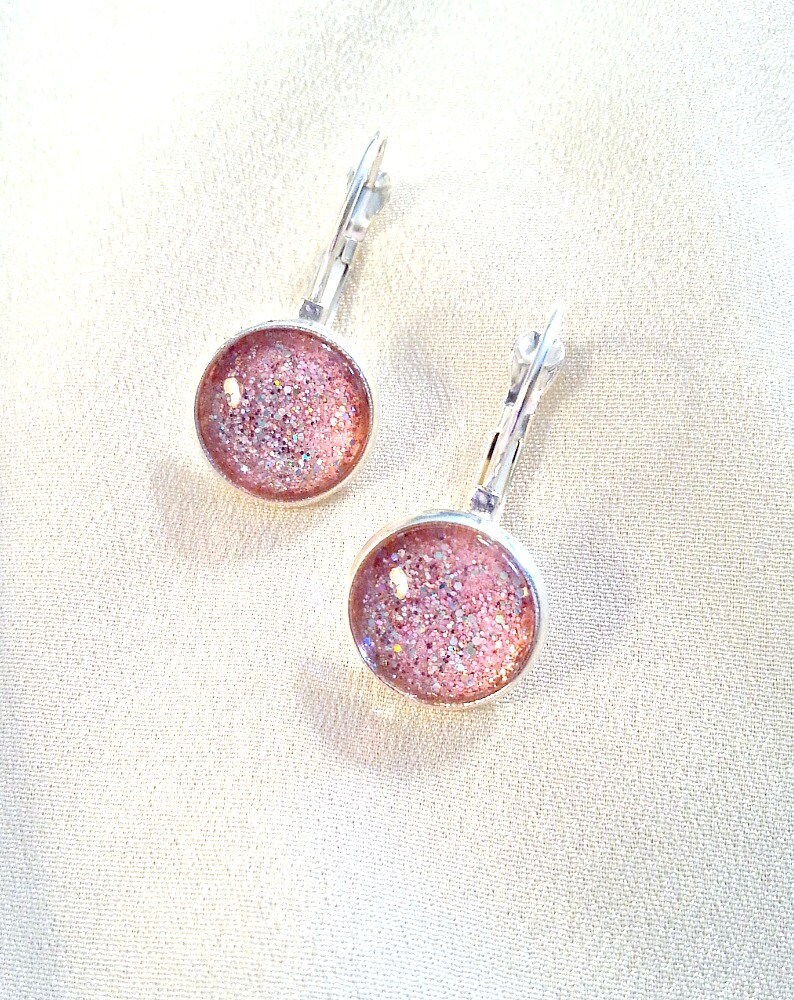 Pink Glitter Dangle Earrings Pink Dangle Earrings Pink