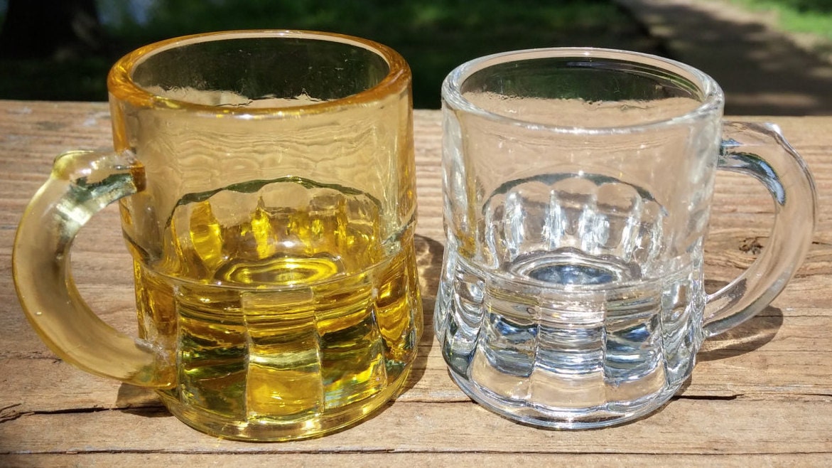 2 Vintage Federal Glass Co Mini Beer Mug Shot Glasses Make