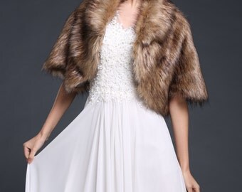 HailieBridal Women's Brown Faux Fur Bride Bridesmaids Stole
