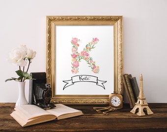 Letter art, Personalized gift printable, Initial print, Nursery letters girl, Nursery wall art, Monogram art, Initial art BD-859