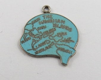Enameled Map of all the Hawaiian Islands Sterling Silver Charm or Pendant.