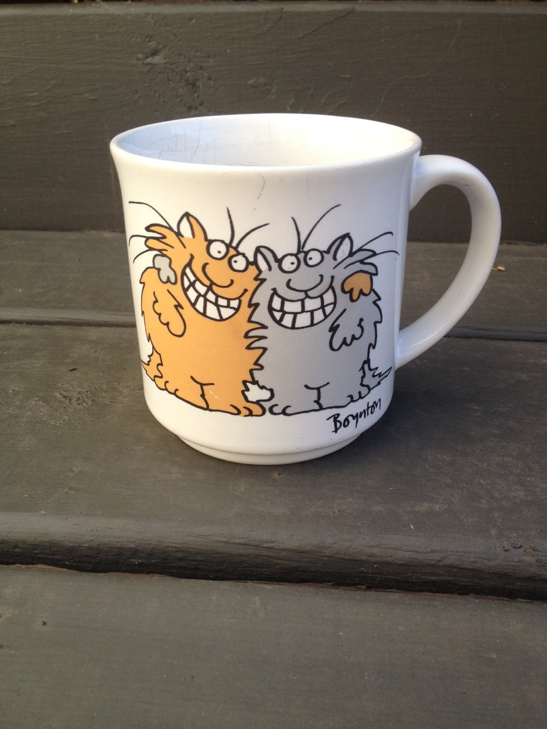 BE HAPPY Vintage 90s mug coffee cup cat lover by Desertmoonrisevtg