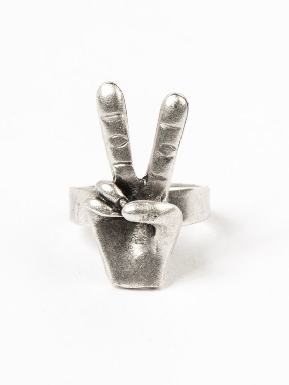 Peace Victory Fingers Ring Men's Ring Hand Peace Sign by AOWEGA