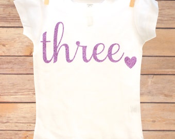 3rd Birthday Outfit, Third Birthday Shirt, THREE Birthday Shirt, 3rd Birthday Girl, Third Birthday Girl, Third Birthday Outfit Girl, Three