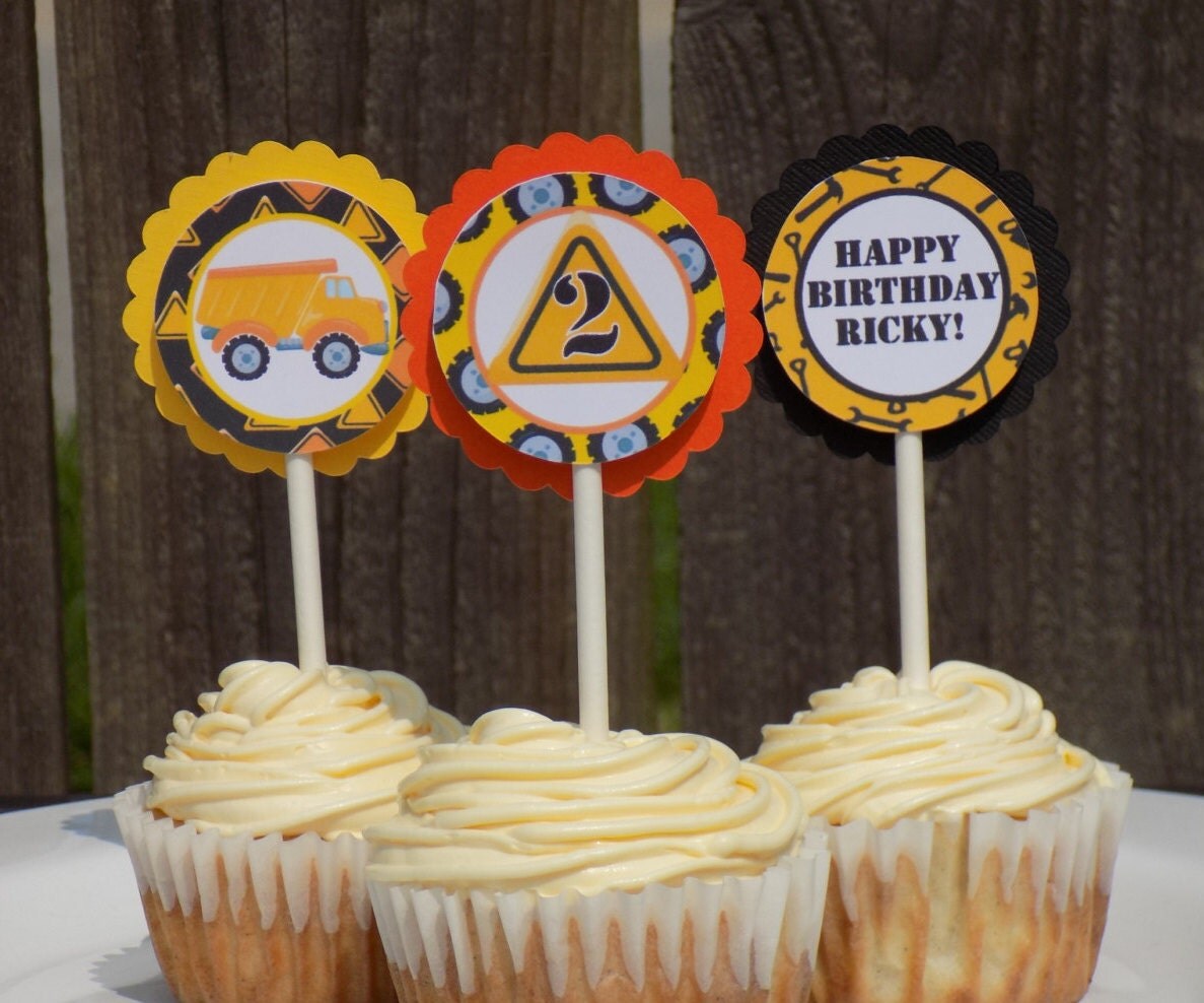 Construction Cupcake Toppers Set of 12 by PartyOfPerfection