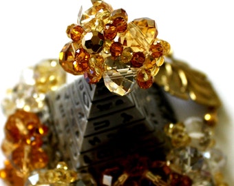 Crystal Ring, Large Cocktail Ring, Glamorous Victorian Ring, Large Ring, Statement Ring, Gold Crystal Ring, Wedding Bridal Ring, Chunky Ring