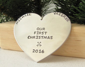 Our First Christmas Ornament - Hand Stamped - Heart