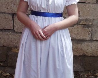Regency Era White Gown, Empire Waist Long Dress