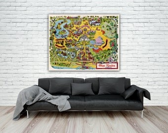 1971 Walt Disney World Magic Kingdom Map Print, Disney Poster, Reproduction Map Print, Fantasyland, Disney Princess Decor