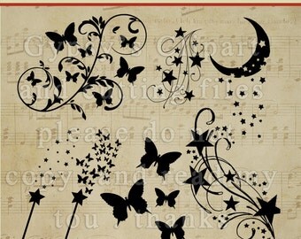 Swirl, Stardust, Star, Moon, Fairy Dust, Butterfly,Silhouettes Templates, Clipart, Cutting file, Overlay, vinyl. png, svg,ai,eps, dxf