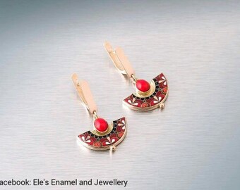 Cloisonne Enamel Gold Earrings