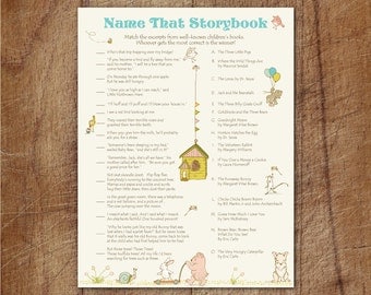 Storybook Baby Shower Name That Storybook Printable Game, Storybook Match Game, How Well Do You Know Children's Literature, Storybook Game
