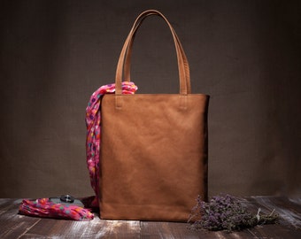 Leather tote bag - brown leather tote - shoulder bag - camel leather - large bag