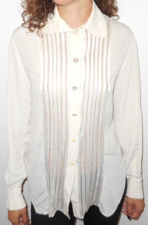 VINTAGE CHRISTIAN DIOR 100% Silk Button Up Ladies Blouse Made
