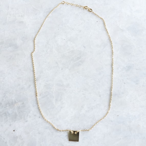 Square charm necklace Gold plated square charm by SilverCartel