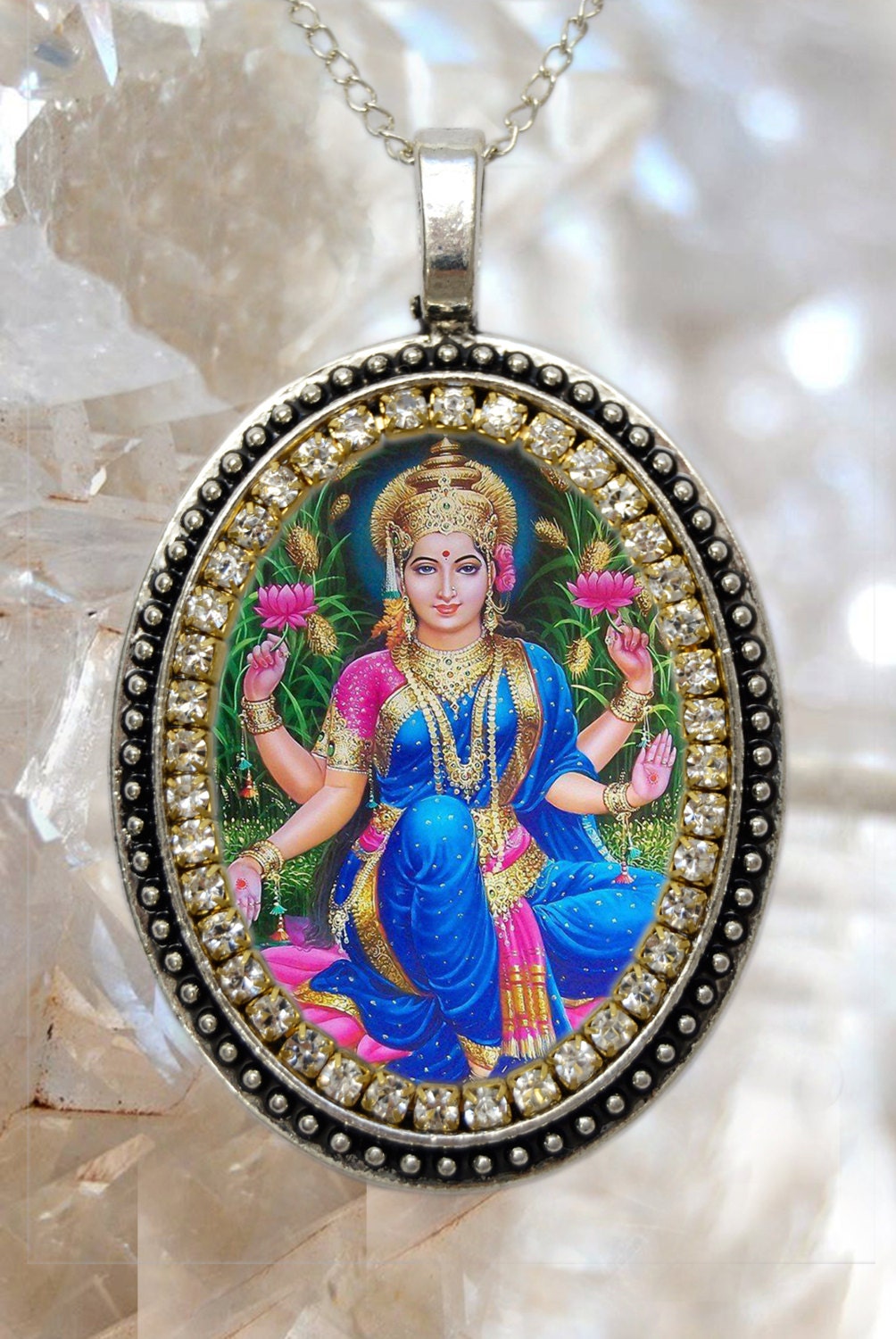 Goddess Lakshmi Handmade Charm Necklace Hindu Indian Jewelry Medal Pendant