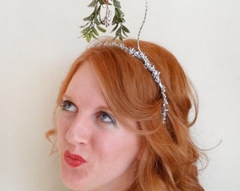 christmas headband adult, mistletoe headband, tacky sweater party, christmas hair accessories, mistletoe hair, silver christmas hair band