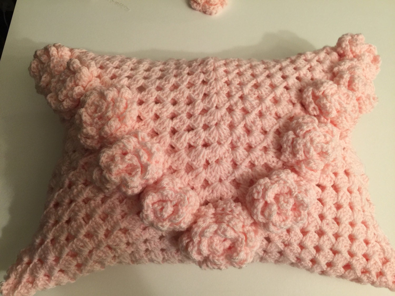 Pink Roses Crochet Pillow