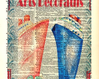 Arts Decoratifs Print of Vintage Cruise Ship Typical of Art Deco Poster this Art Deco Print is Unique Art printed on Antique Dictionary Page