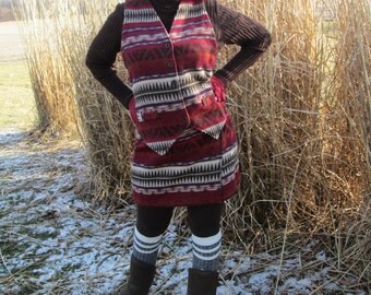 Southwestern Skirt and Vest Set by Paul Harris, Vintage Size 12, Brown, Red, Plum,