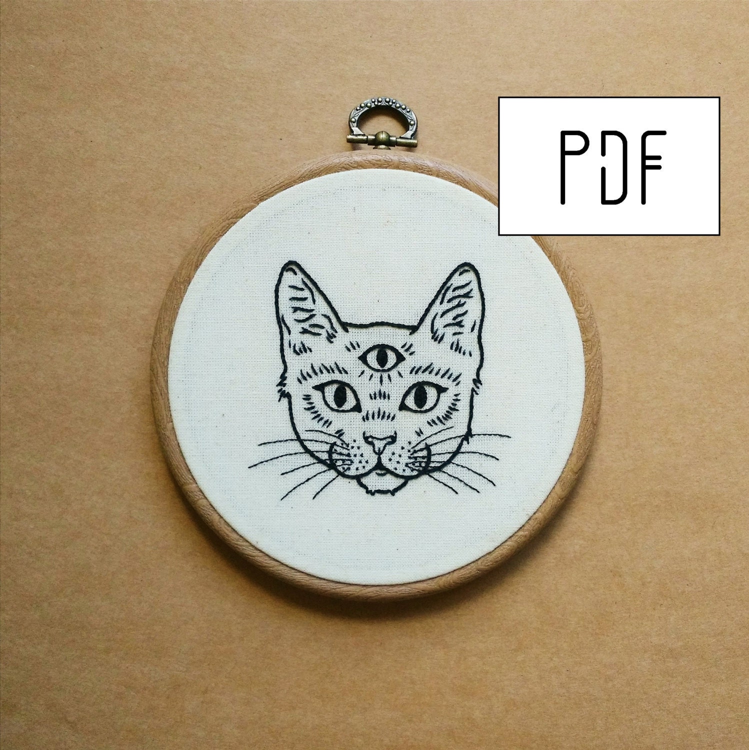 Three Eyed Cat Hand Embroidery Pattern PDF modern embroidery