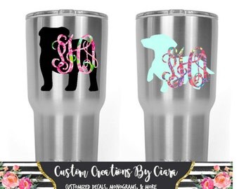 Lilly Dog Monogram Decal, Yeti Monogram Dog, Bulldog Decal, Dog Mom, Yeti RTIC Decal, Puppy Monogram / Dog Bowl Decal, Car Decal, Pom