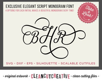 Elegant Script SVG Monogram Fonts - Studio3 Dxf Eps - Swash Wedding Anniversary monogram svg - Cricut and Silhouette - clean cutting files