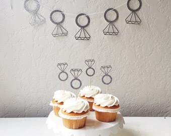 The ORIGINAL Mini Diamond Ring Garland Banner // Silver Glitter Engagement Party, Bridal Shower, Wedding Decor, Wall Decor, I Said Yes, I Do