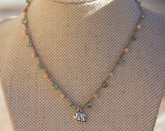 Crochet Necklace, Beaded Necklace, Elephant Necklace