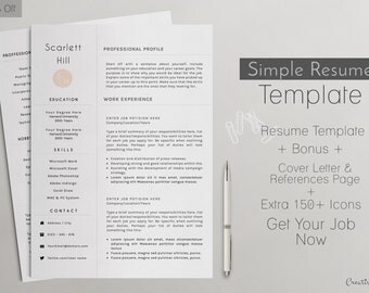 40% OFF Professional Resume Template || Instant Digital Download || Simple Resume Template || Clear Resume Template || Scarlett Hill
