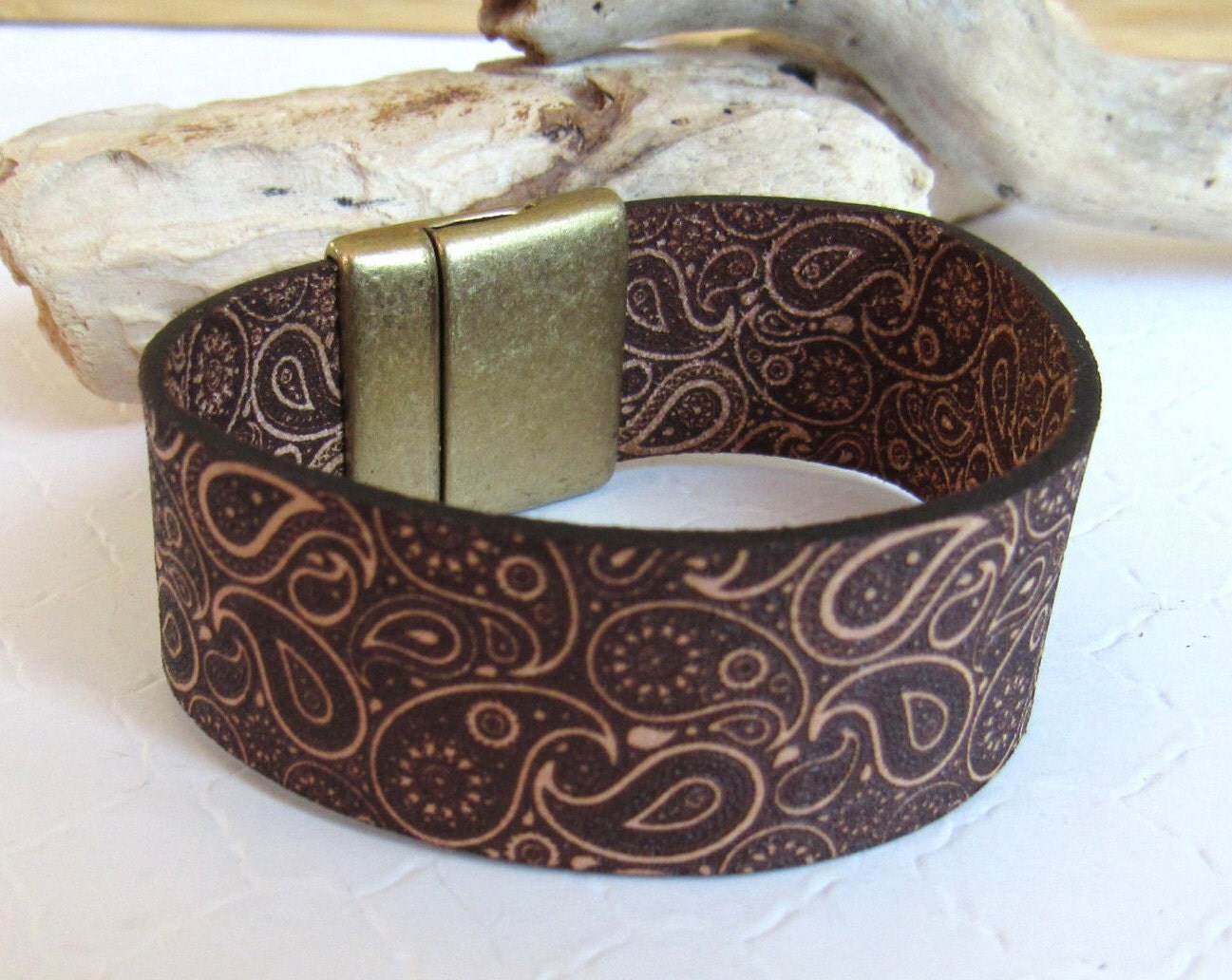 Paisley Engraved Leather Bracelet Paisly Print Bracelet