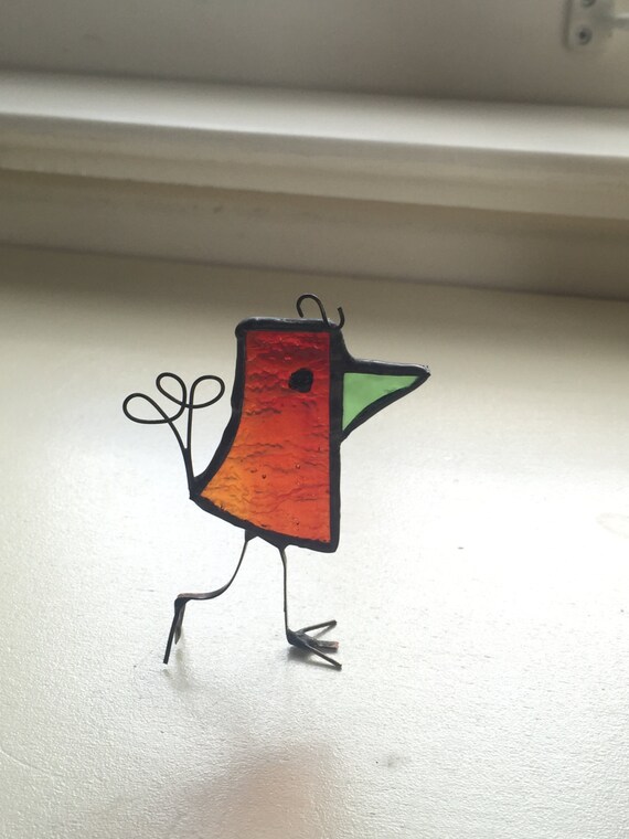 Orange Scrappy Bird Stained Glass Bird