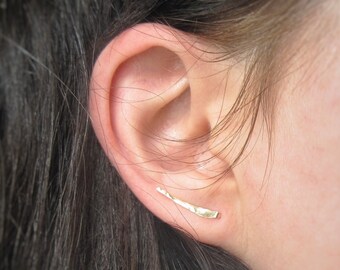 Small Gold Ear Climbers, Minimal Tapered Silver Ear Crawler, Handmade Earrings for Sensitive Ears, Rose Gold Ear Pin, Ear Bar, Ear Cuff