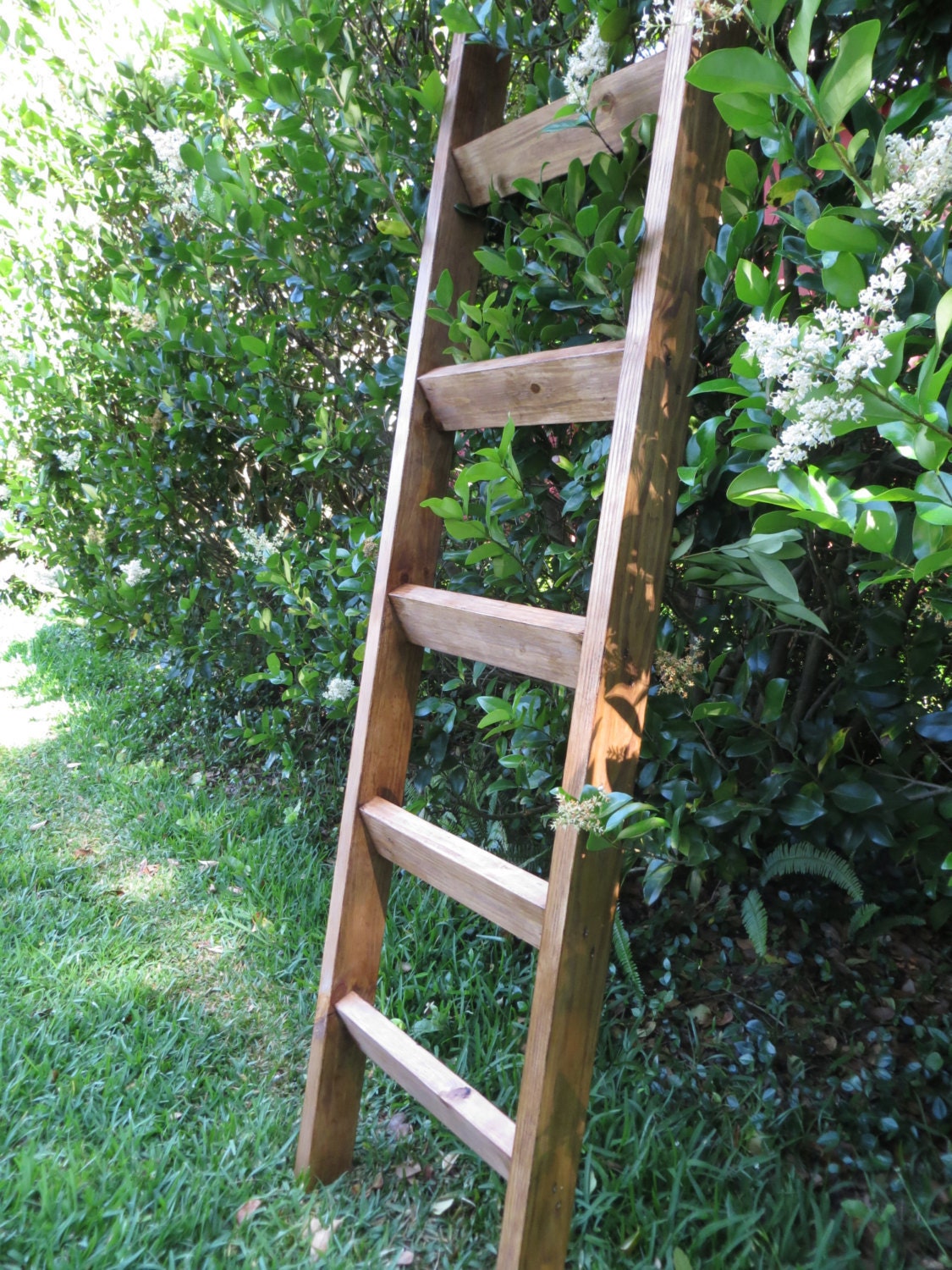 6 ft Rustic Leaning Shelf Ladder Shelf Wood Leaning Ladder