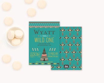 Wild One First Birthday Invitation, Boys First Birthday Invitations, Baby Boy 1st Birthday Party, TeePee Invitation, Bohemian Boho Tribal