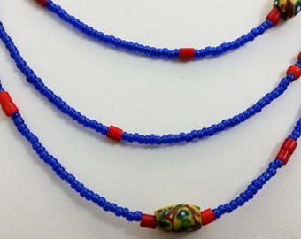 3-Strand Handmade Vintage Venetian Trade Bead Necklace w/ Millefiori, White Hearts and Seed Beads