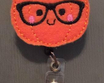 Geeky Nerdy Pumpkin Cute Halloween Badge Reel